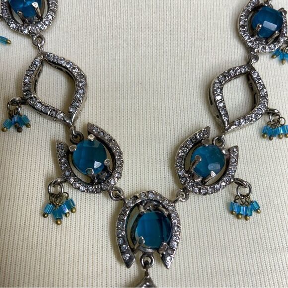 Rhinestone blue silver tone adjustable necklace - Picture 8 of 10